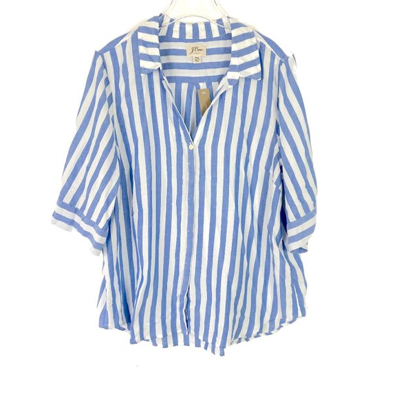 J. Crew Tops - J. Crew Wide Stripe Short Sleeve Button-Up Shirt T